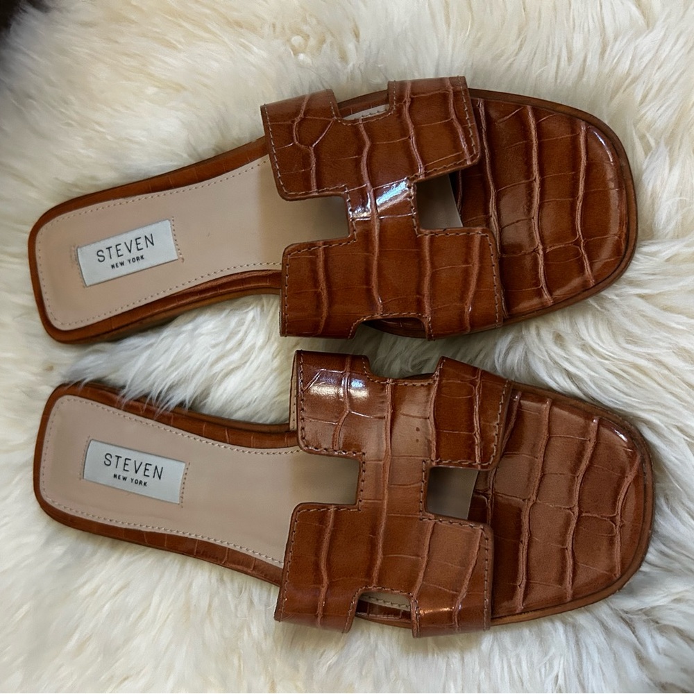 Steven Madden slides 
Faux brown croc